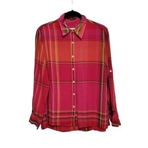 Liz Claiborne Plaid Roll Tab Blouse Medium